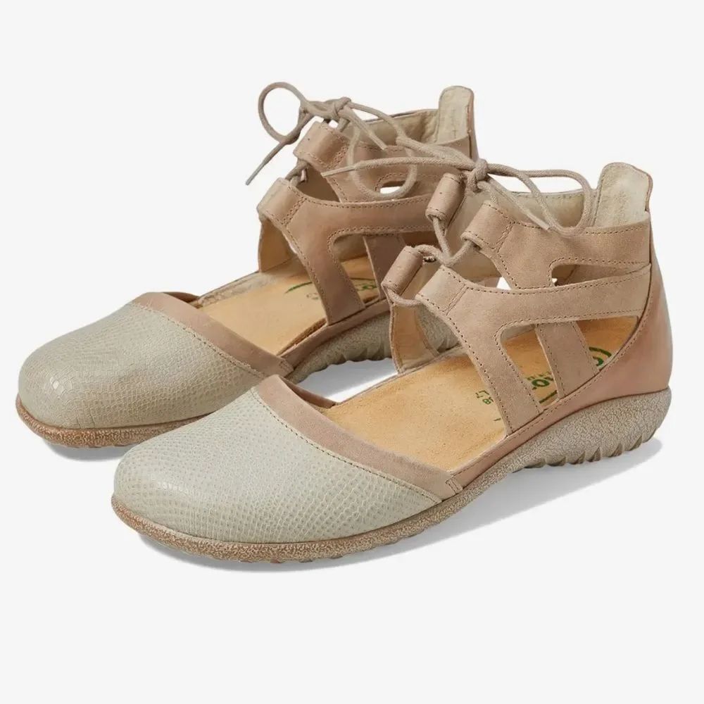 Naot Kata Beige Cream Lizard Leather/Khaki closed toe dandal size 7-7.5 - Picture 2 of 11